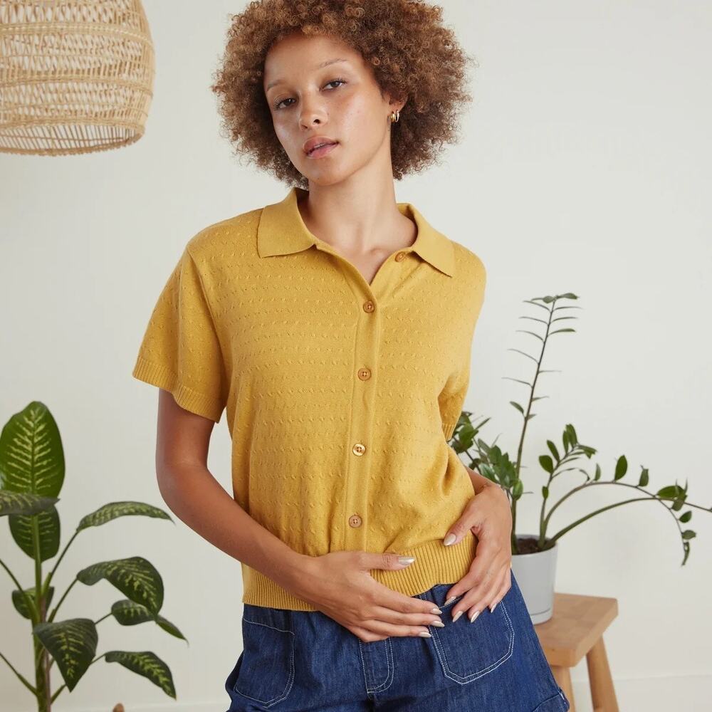 Known Supply Antigua Honey Organic Cotton Knit Top S Preppy Academia Casual Fall